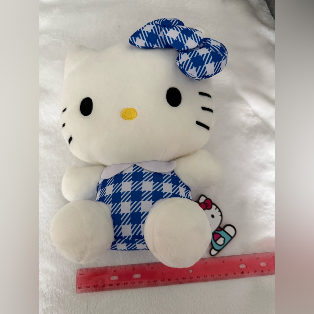 Hello Kitty Plush with Blue and White Checkered Outfit